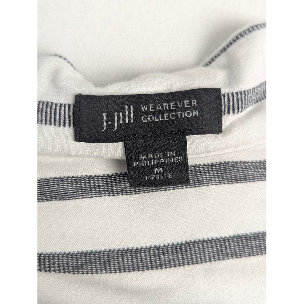 J. Jill Wearever Striped Open Front Cardigan Navy White PM Classic Lightweight - Picture 8 of 12